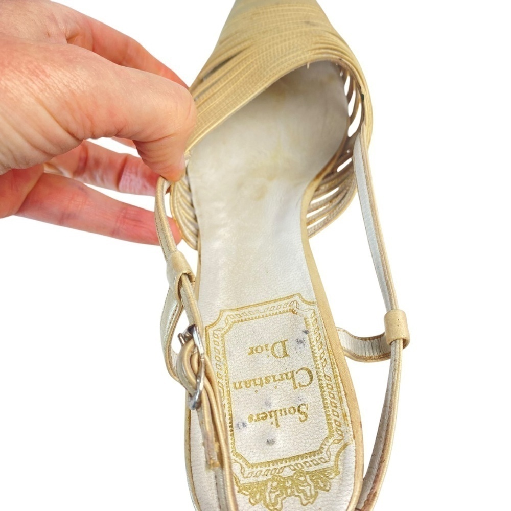 CHRISTIAN DIOR Vintage Soluliers 70’s Scarpins Leather in Beige Size 6 - Picture 10 of 13